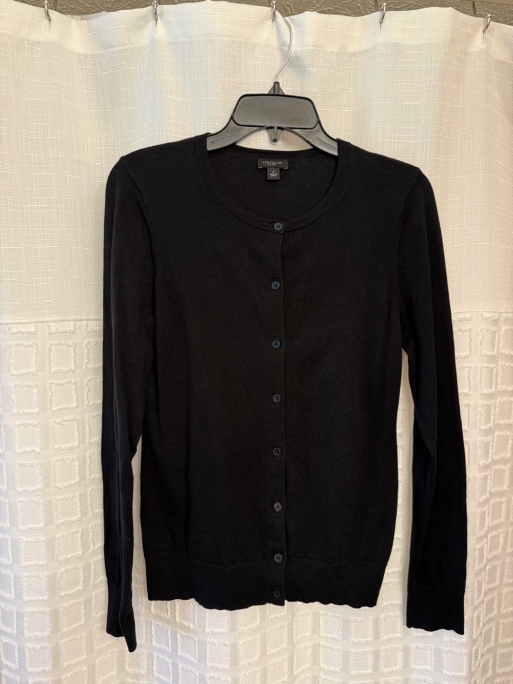 Ann Taylor Black Button-Front Crewneck Cardigan